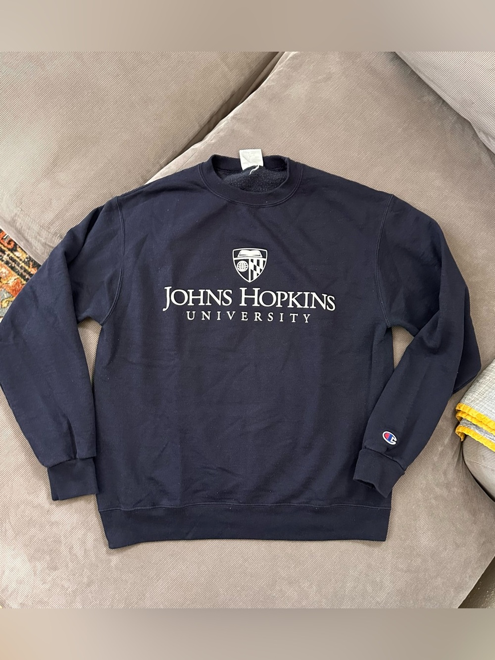 Y2k Style Champion Johns Hopkins University Sweatshirt Men M Navy Blue Logo Prep